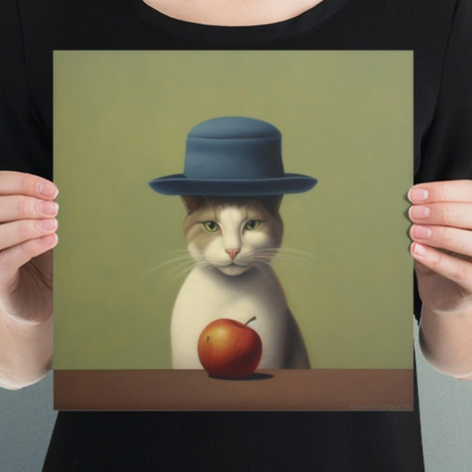 Surrealist Cat Wearing Hat - Matte Art Print (10"x10")