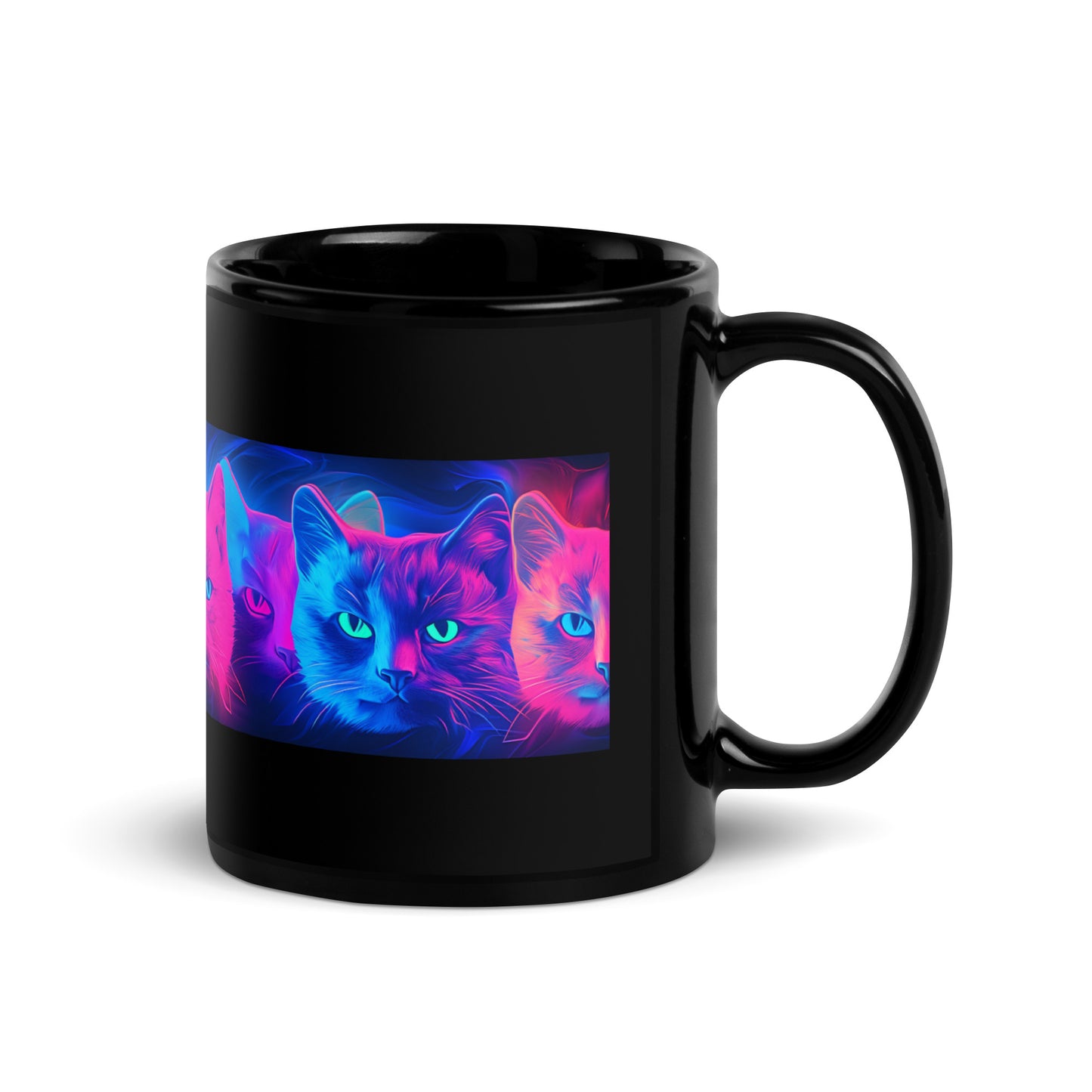 Neon Cats - Black Glossy Mug