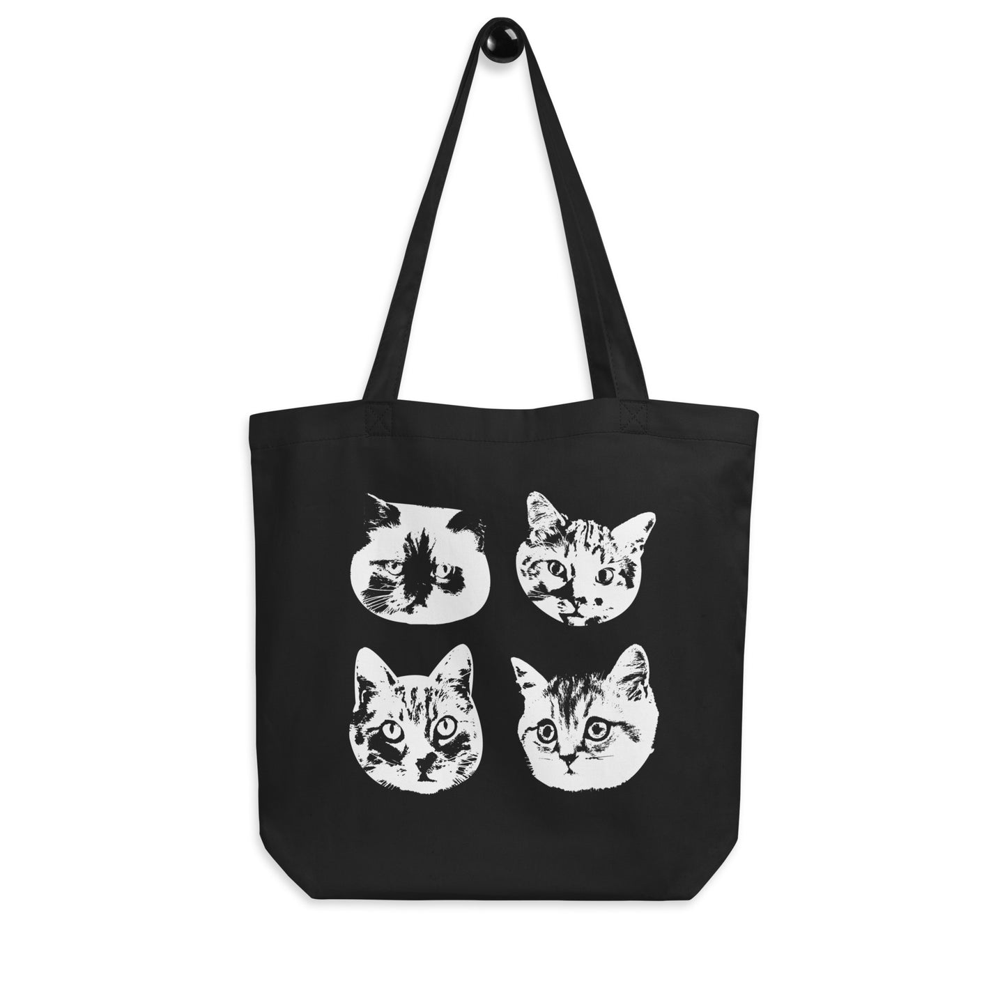 4 Cat Stencil on Black - Eco Tote Bag