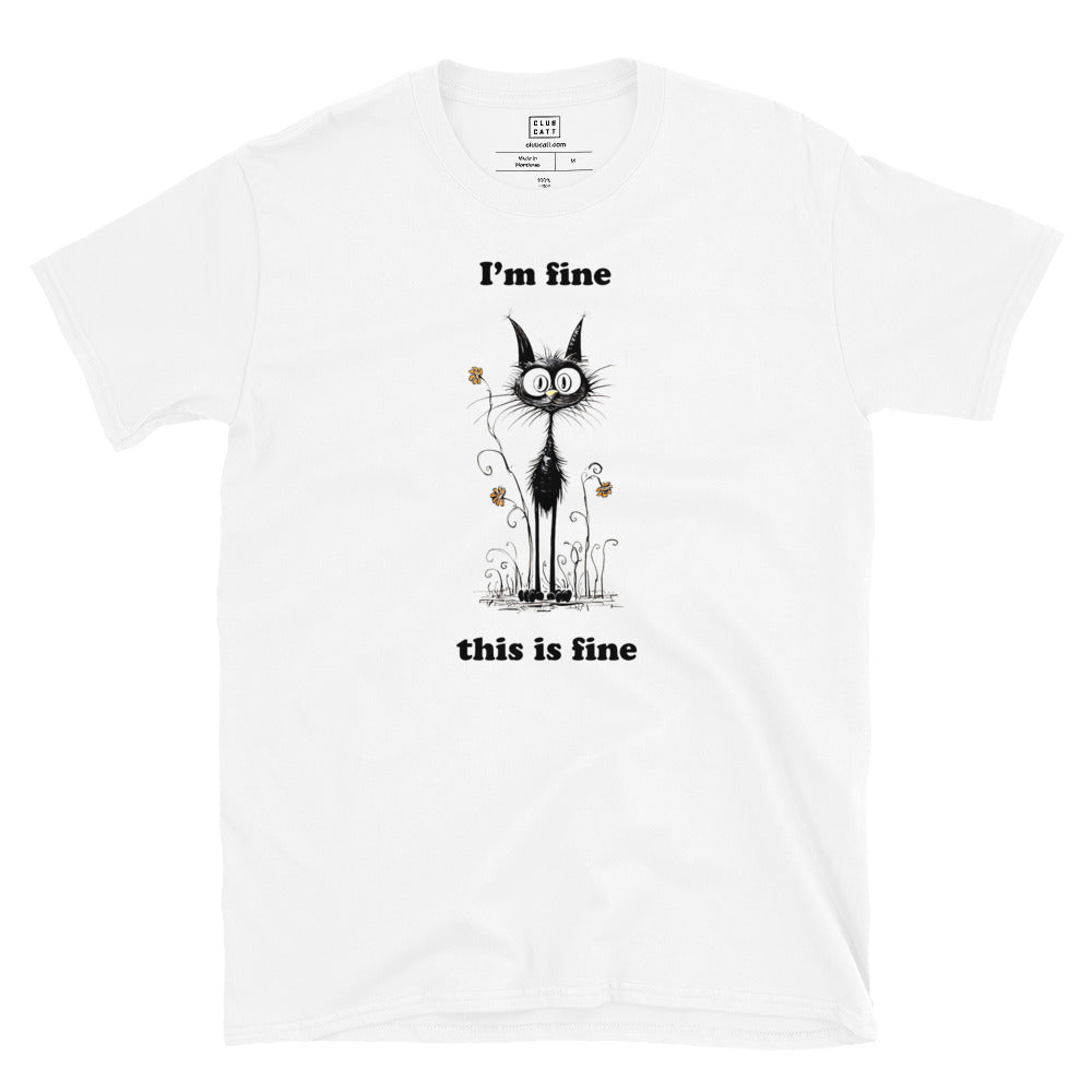 IXubem Women's 'I'm Fine Everything Is Fine' Funny Cat T-Shirt - V-Neck Casual Graphic Tee