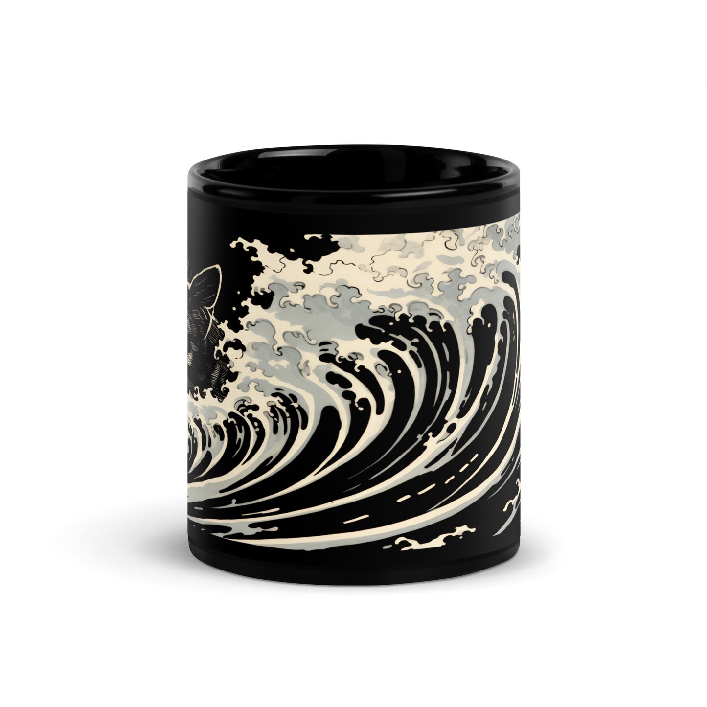 Wave Water Cat - Black Glossy Mug
