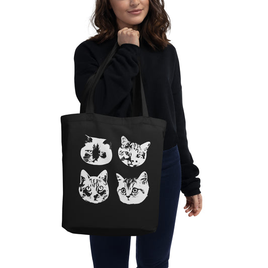 4 Cat Stencil on Black - Eco Tote Bag
