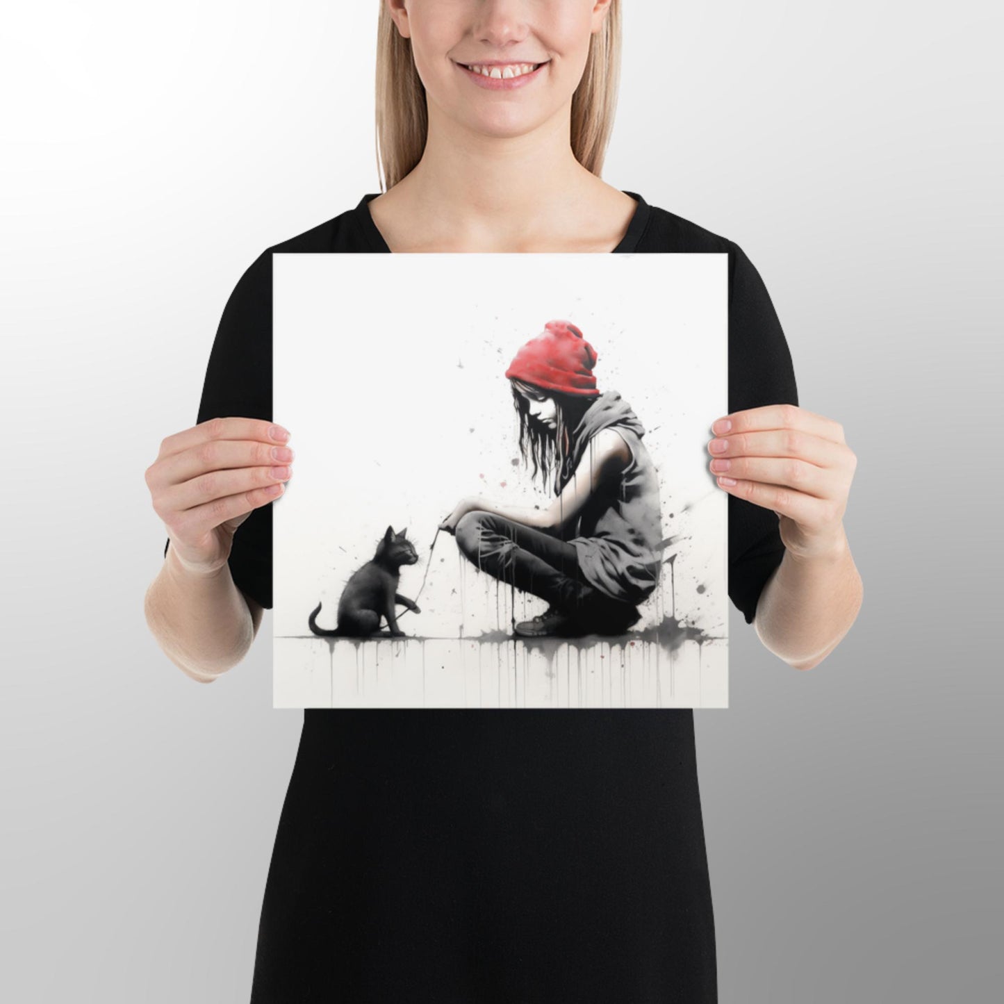 Girl with Cat Graffiti Art - Matte Art Print (select sizes)